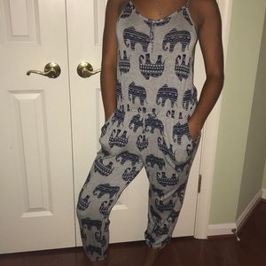 gray jumper with cute blue elephants